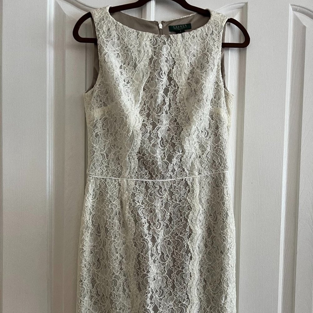 RALPH LAUREN KNEE LENGTH LACE WHITE DRESS SIZE 6